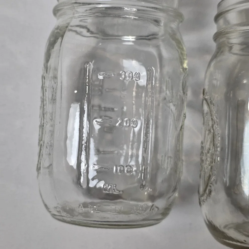 Ball Mason Jar 12oz Clear Embossed Fruit Harvest Glass Set of 2